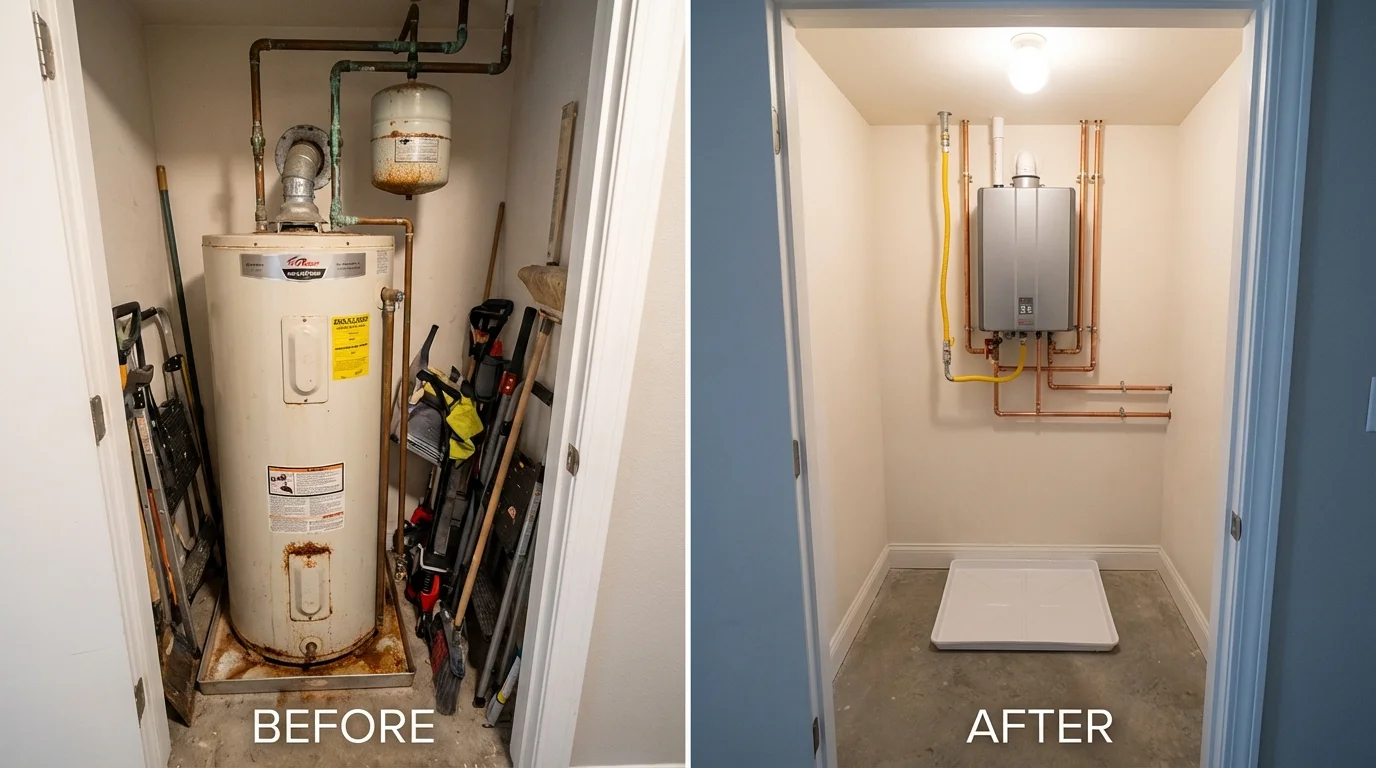 Tank water heater versus wall-mounted tankless unit comparison for Hazleton, PA homeowners